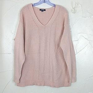 Chaps‎ XL Pink Metallic V-Neck Cable Knit Long Sleeve Sweater Pullover